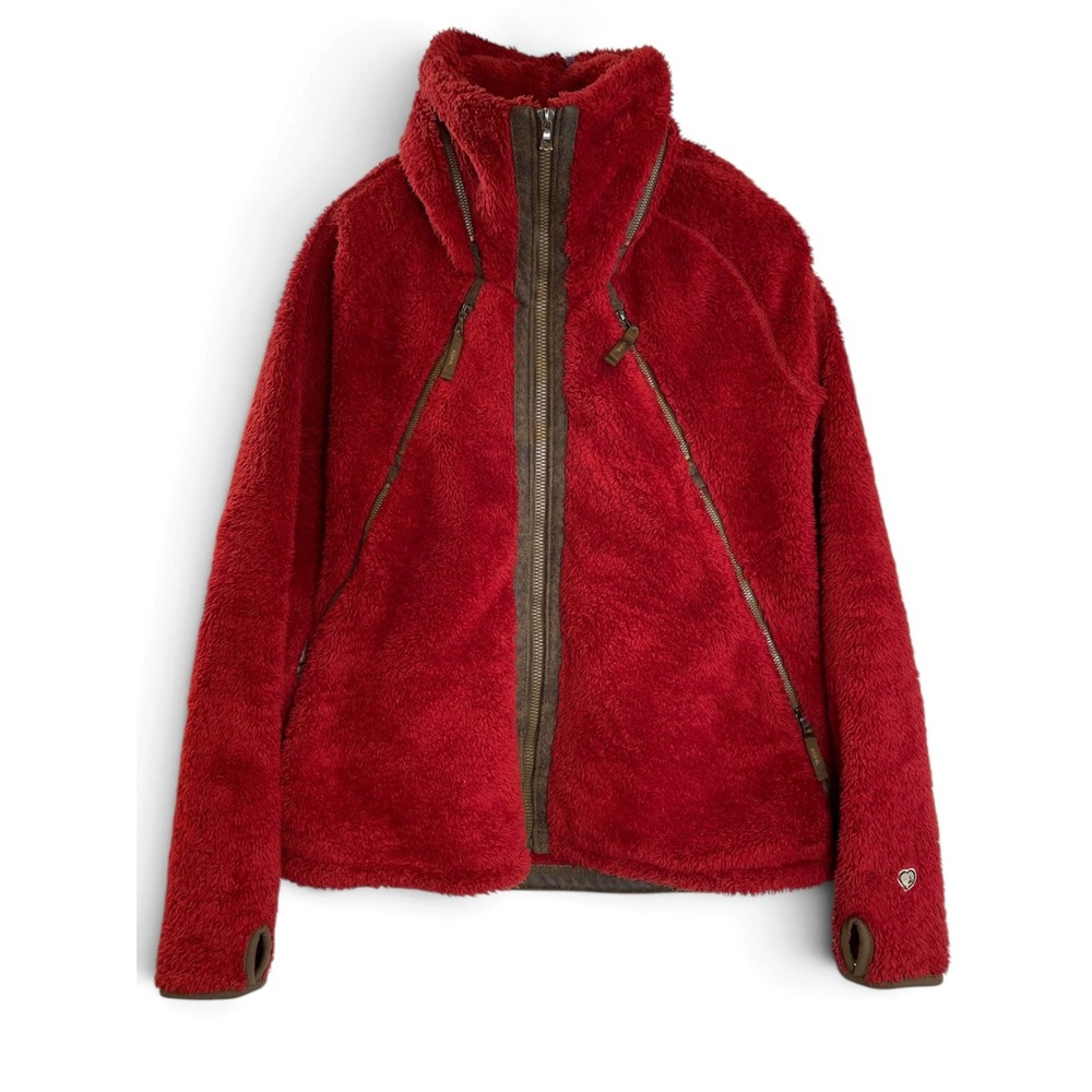 Kuhl Flight Jacket Womens XL Red High Pile Italian Fleece Sherpa Hooded Warm